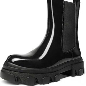 Women's Platform Boots Lug Sole Combat Mid Calf Slip On Chunky Ankle Booties